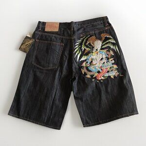 Ed Hardy 2007 EAGLE STRIKES Mens Denim Jeans Shorts SIZE 38 NWT Blue